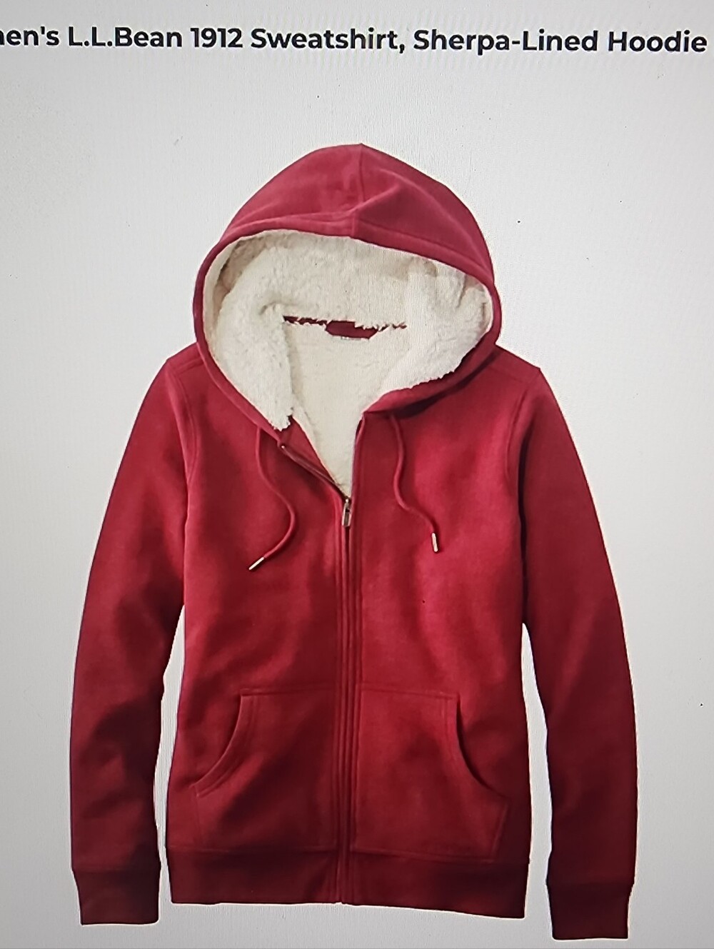 LLBean 1912 Sweatshirt Sherpa-Lined Hoodie size S Red Cranberry Heather